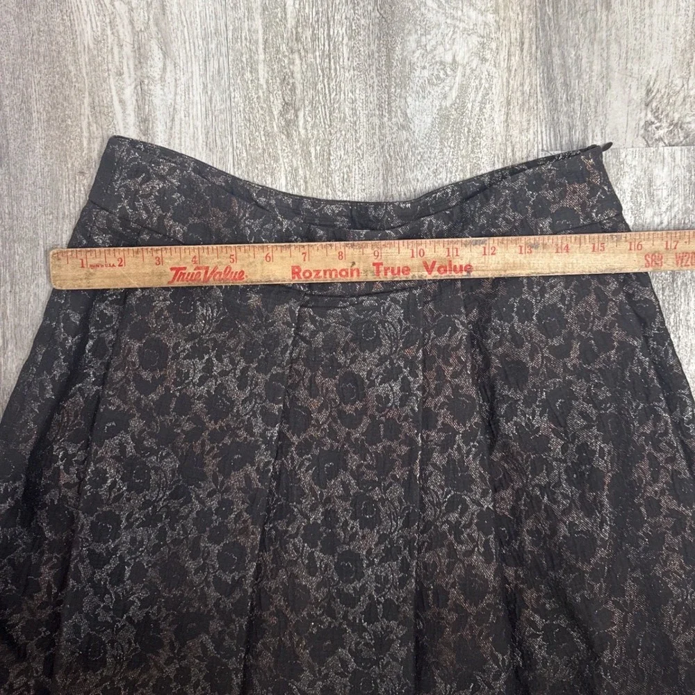 Dries Van Noten‎ Metallic Jacquard Midi Skirt Black Bronze Pleated Size 40